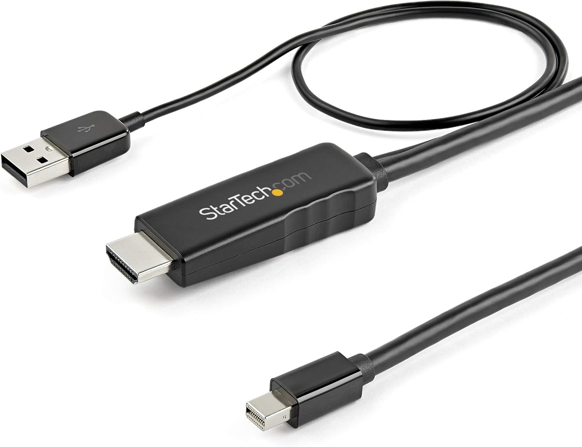 StarTech Cable HDMI 1.4 activo a mDP 1.2 de 6 pies, 4K 30Hz, alimentación USB | HDMI a Mini DisplayPort, cable adaptador de vídeo macho a macho, HDCP 1.4, alimentación por USB, 3840 x 2160 30 Hz, audio de 7.1 canales