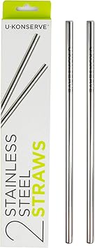U-Konserve Stainless Steel Straws 8.5" Set of 2 - Metal Reusable Drinking Straws - Dishwasher Safe - Eco Friendly, Plastic Free and BPA Free