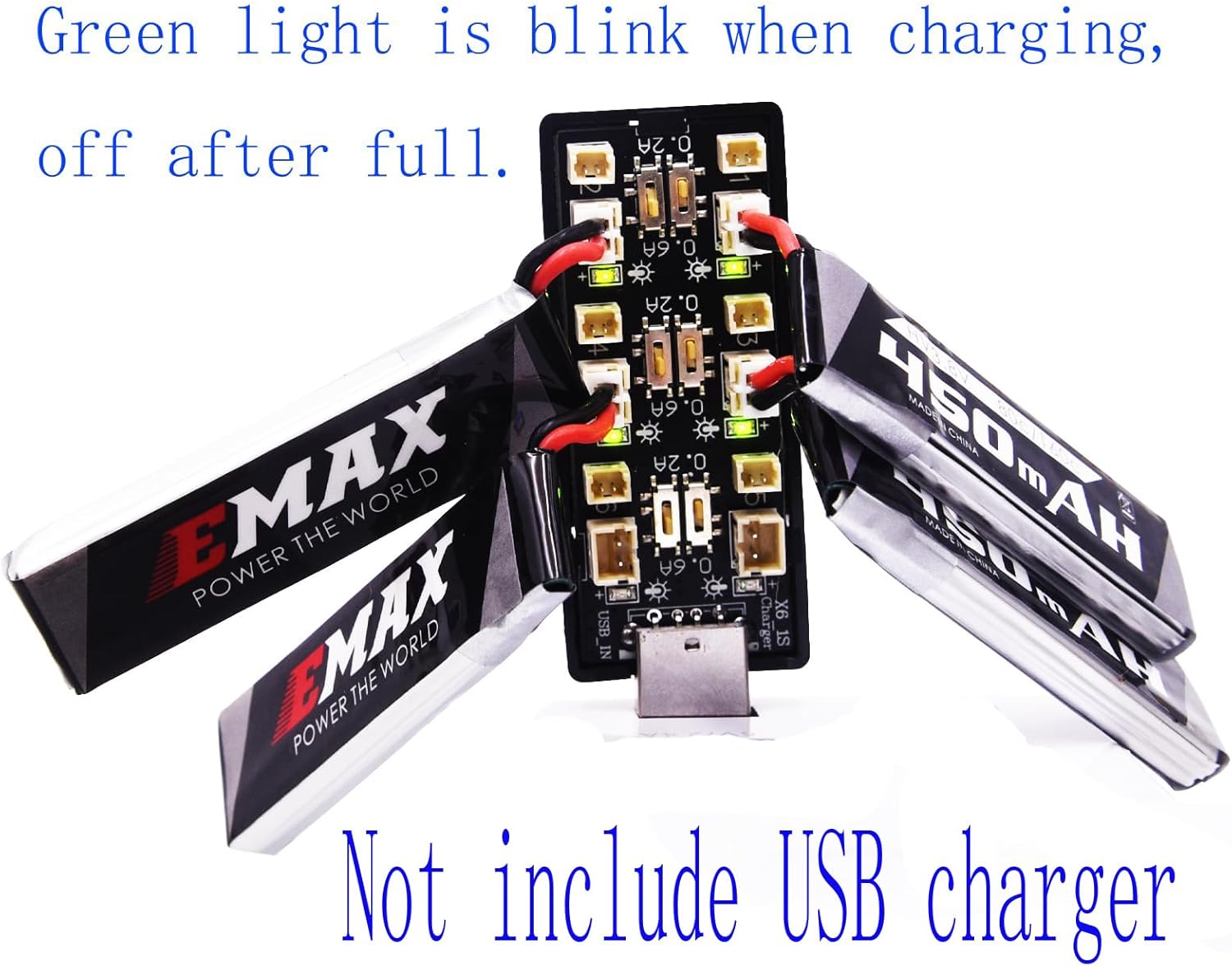 Blomiky 4 Pack 3.8V 450mAh Battery Suitable for Emax Tinyhwak RC Quadcopter Drone/E- MAX Battery 4