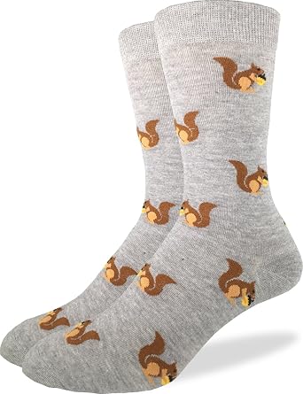 Good Luck Sock Mens Squirrels Crew Socks,Grey,Shoe 7-12