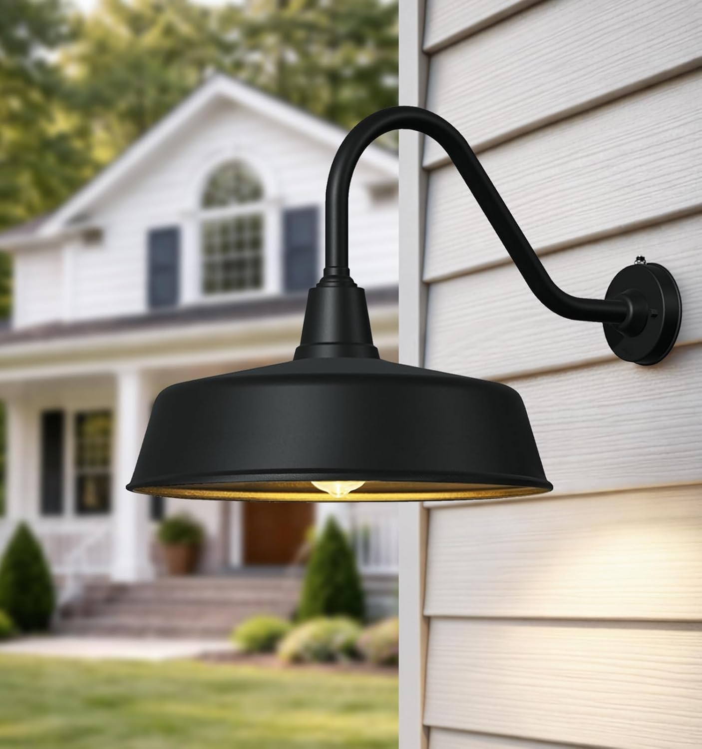 15 Inch Large Extended Arm Outdoor Barn Lights Dusk to Dawn, Galvanized Material Waterproof and Rustproof Farmhouse Lighting Fixtures, Suitable for Porch, Garage, Outdoor Gooseneck Lights.