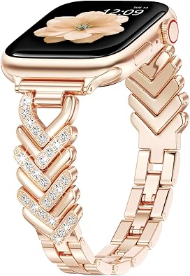 MOFREE Apple Watch Band for Women 38/40/41/42/44/45/49/46mm Fashion Womens Stainless Steel Metal Strap with Bling Diamond, Charm Bracelet Bands Compatible with iWatch Series 11/10/9/8/7/6/5/4/3/2/1/SE