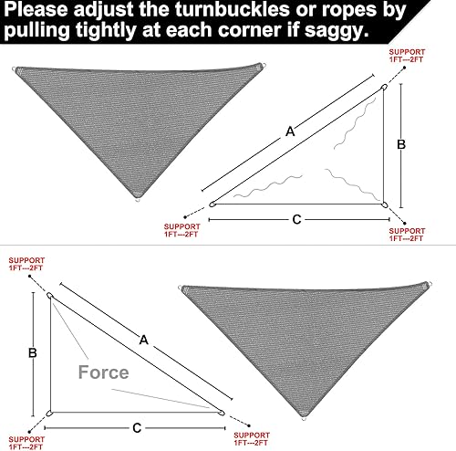 Miniatura 4 de Toldo triangular de 5 x 5 x 7.1 pies con borde recto, color gris, toldo triangular para exteriores, cubierta de pérgola con bloqueo UV,