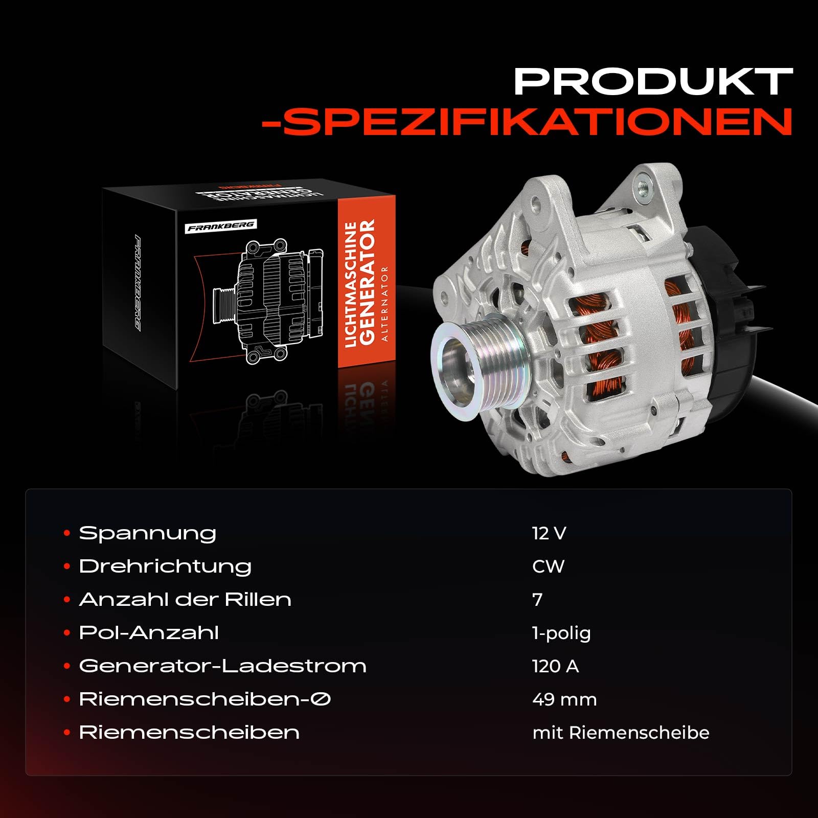Frankberg Lichtmaschine Generator Kompatibel mit Meg.ane II BM0/1 CM0/1 1.9L Kangoo KC0/1 1.5L Logan MCV KS 1.5L Meg.ane II Coupé-Cabriolet EM0/1 2.0L Replace# 24128