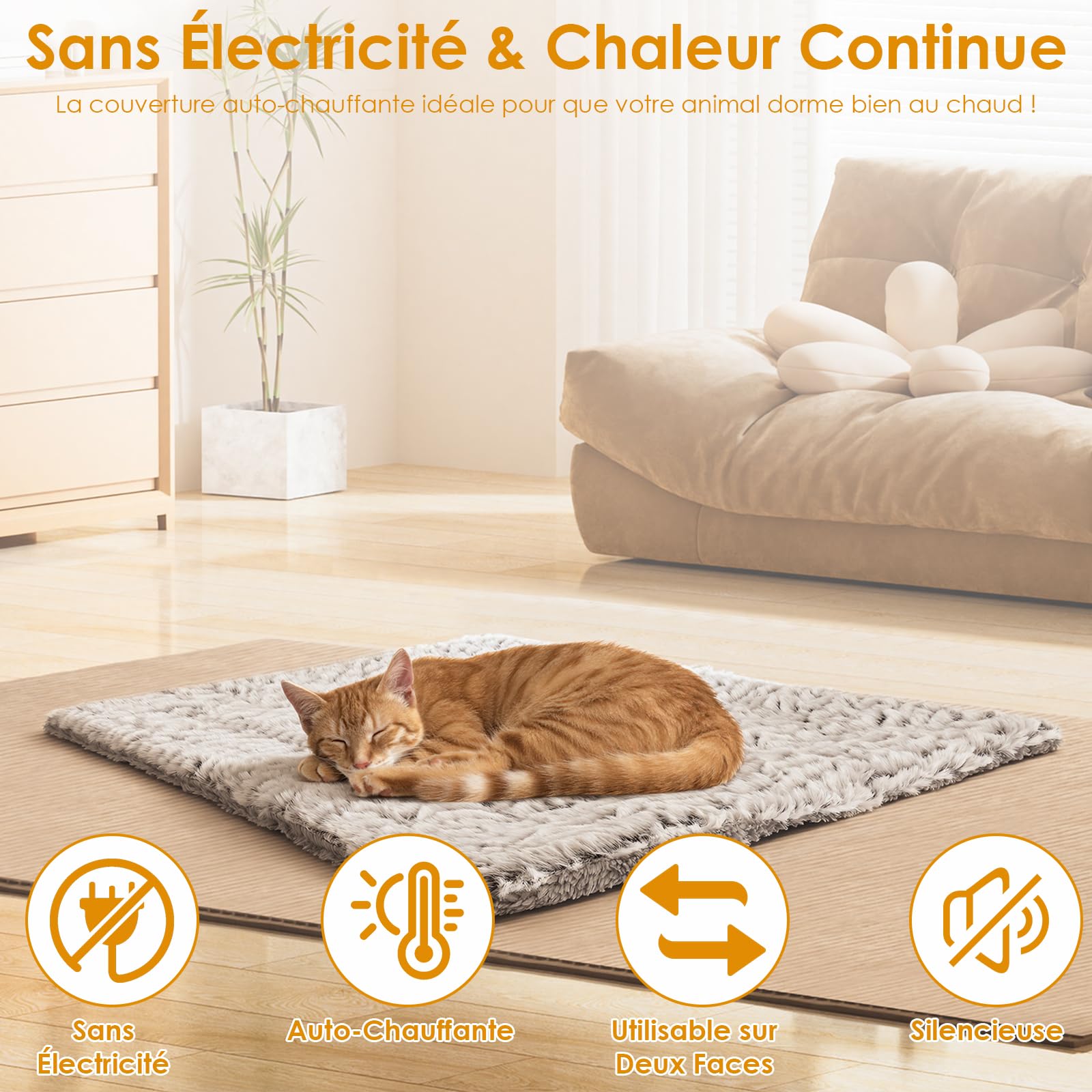 Coussin Auto-Chauffant Chat et Chien,Couverture Chauffante Chat sans électricité,pour Intérieur & Exterieur, Lavable, Antidérapant,50x60cm (Gris, S)
