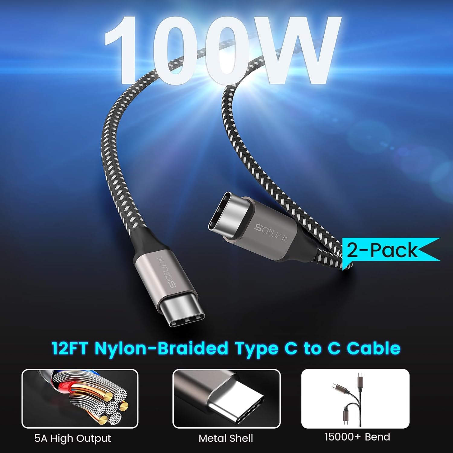Super Fast Charger USB C, 2-Pack Type-C Super Fast Charger Wall Charging Block with 2X 12FT Cable for Samsung Galaxy S26 Ultra/S26/S25+/S25 Ultra/S24+/S23/S22/S20,Note 10/20, Tab S9...