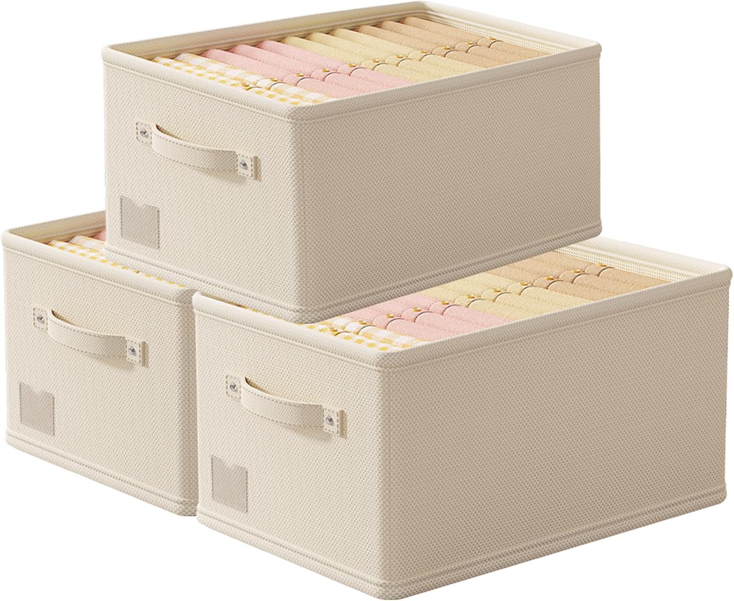 Foldable Closet Organizer 3-Pack - 47L x 28W x 21H Drawer Storage for Wardrobe, Cabinet & Laundry Room | Beige Folding Shelves | Space-Saving Clothes Storage- Beige Foldable