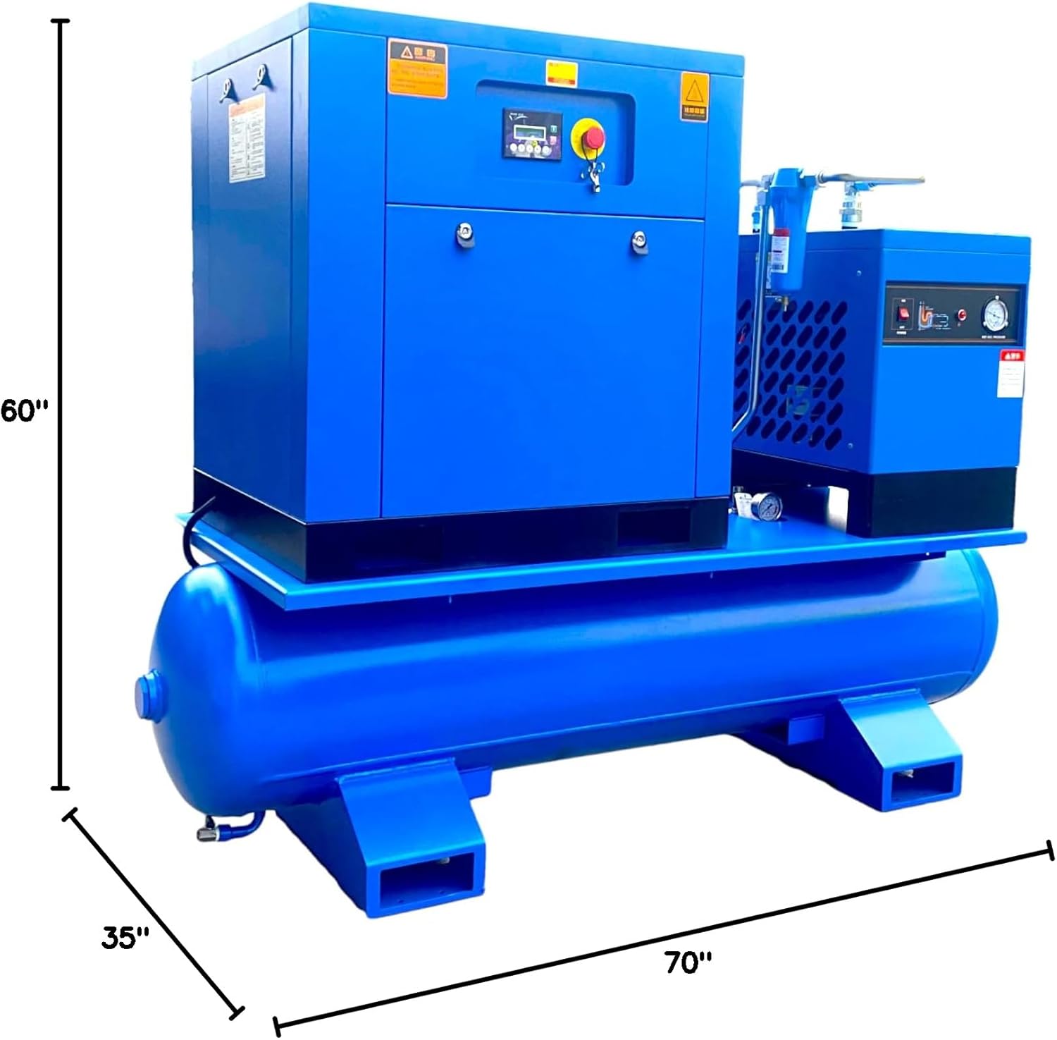 7.5KW/10HP All-in-One Rotary Screw Air Compressor 39CFM@150PSI/230V/60Hz/3-Phase with 80 Gallon ASME Tank and Refrigerated Air Dryer, Stationary Industrial Air Compressor