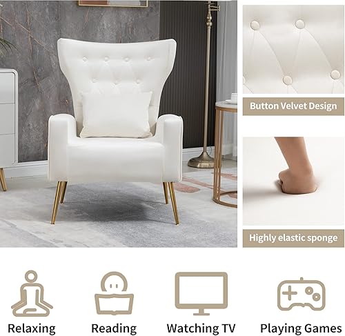 Miniatura 49 de Sillas modernas para sala de estar, sillón de terciopelo con almohada lumbar, sillas de dormitorio con respaldo alto, silla de tocador, silla de