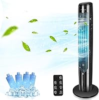 Vista 1 de Ventilador de torre con control remoto, humidificador de habitación evaporador refrescante oscilante silencioso sin paletas, tanque de agua