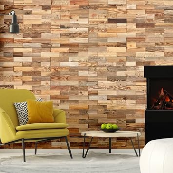 Wood Paneling for Wall | Reclaimed Wood Planks for Rustic Home Decor |12 Shiplap Boards for Wall - 3D Wall Decor | 32 x 4 x 0.3-0.6 Inch, 10.7 sq.ft - Brown