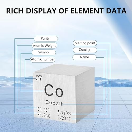 Miniatura 3 de Cubo de cobalto de metal puro de alta densidad, cubo grabado con láser, para colección de elementos, material de laboratorio, tabla periódica de