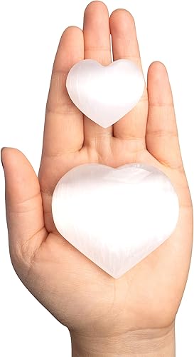 Wish Well Selenita - 2 piedras de palmera de corazón  2.5 pulgadas y 1.50 pulgadas  Minadas y fabricadas en Marruecos  Ideal para limpieza,