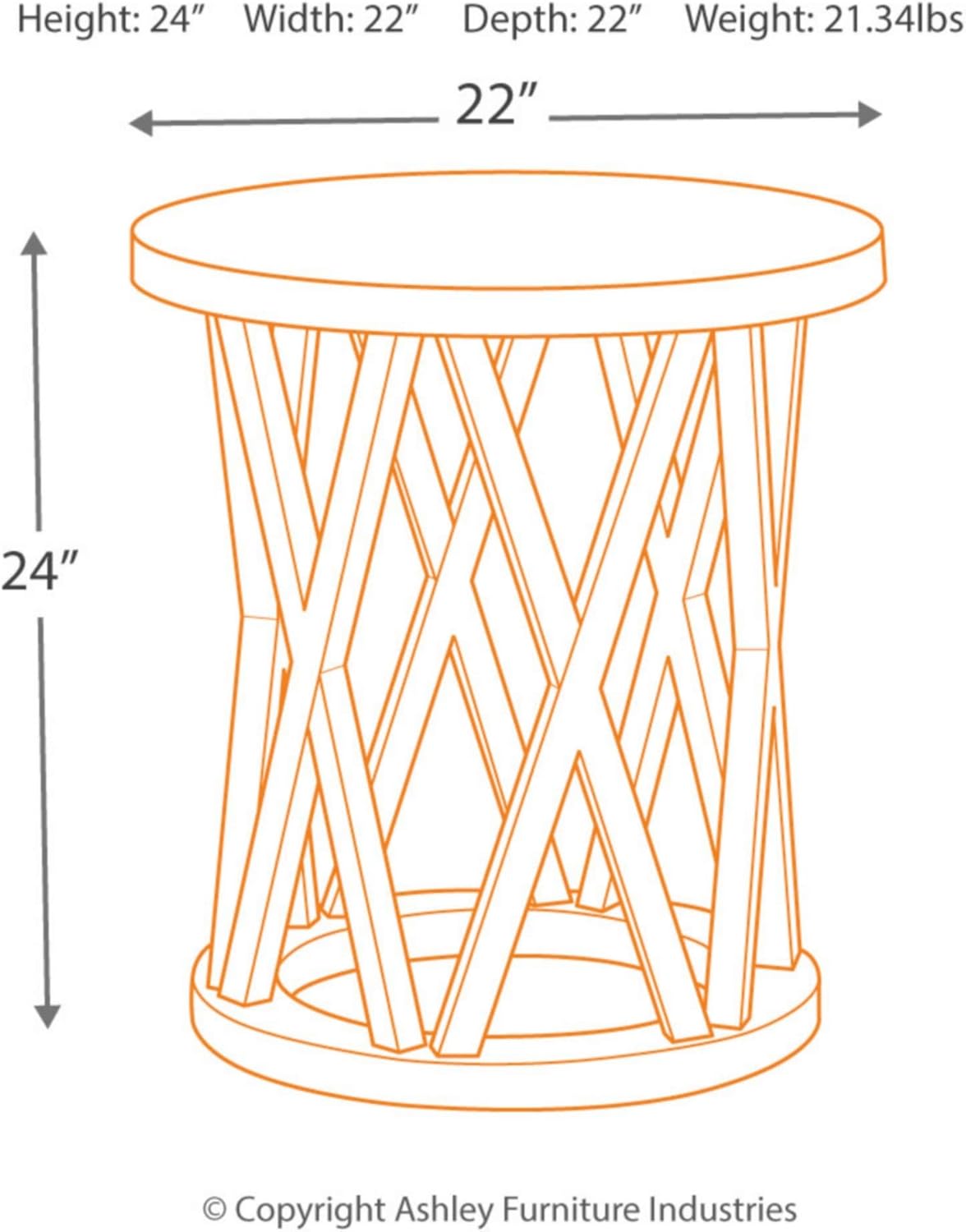 Signature Design by Ashley Sharzane Rustic Round End Table Made of Solid Pine Wood, Gray with Weathered Finish