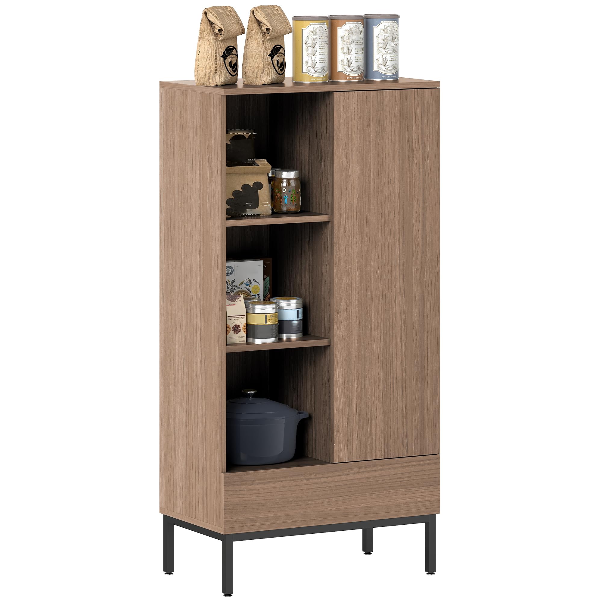 HOMCOM Aparador 1 Puerta Aparador para Salón Moderno con Cajón Estante Ajustable y 3 Compartimentos Abiertos para Comedor Entrada Dormitorio 60x34x121 cm Natural