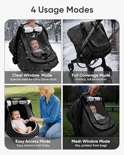 Miniatura 3 de Funda impermeable para asiento de automóvil para bebé, cubierta de lluvia de asiento de automóvil de 2 capas con ventana transparente, parasol y