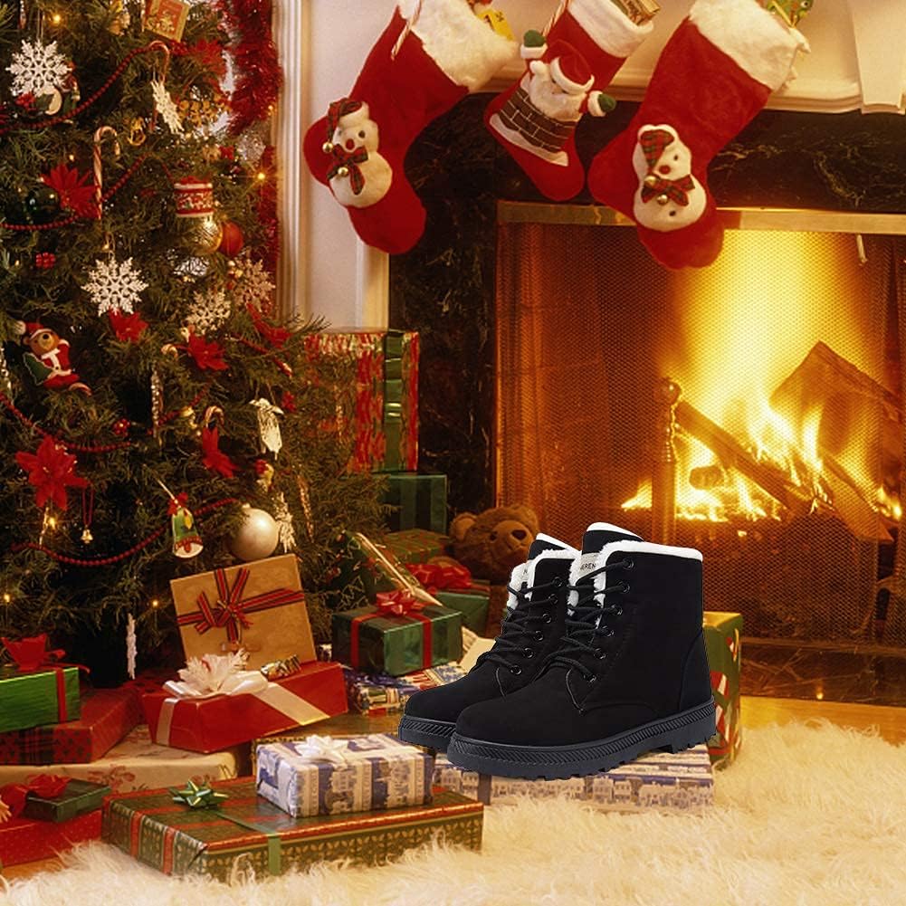 Women's Snow Boots Winter Waterproof II Ankle Boots Suede/Lace Up Cotton Warm Fur Lined Anti-Slip Platform Booties Outdoor