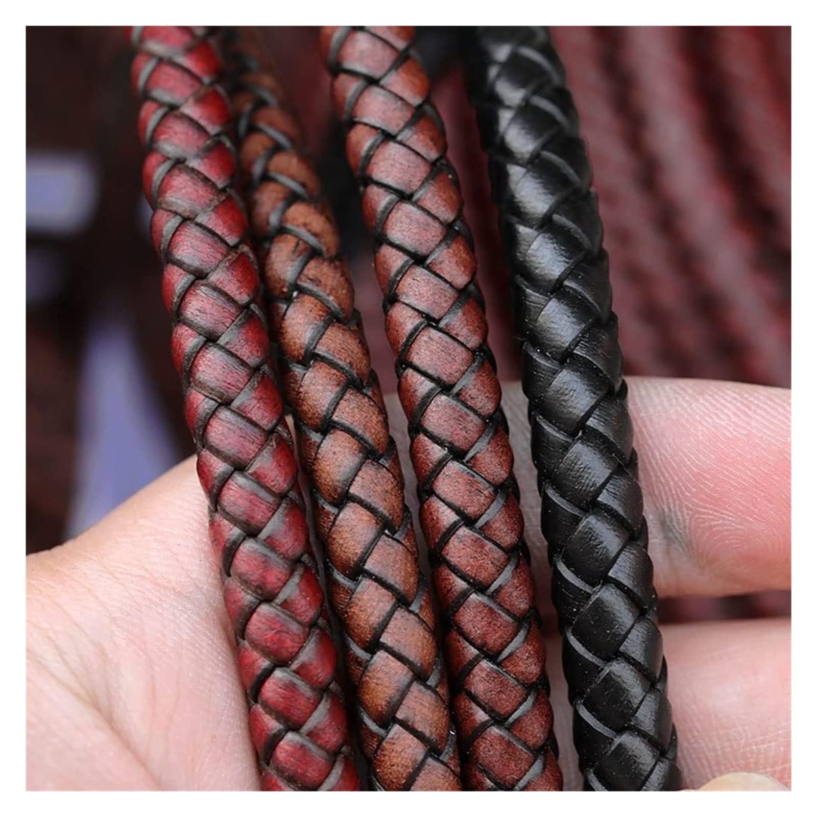 Cordon En Cuir Tressé Rond 4mm - 1 Mètre, Bleu, Pour Fabrication De Bijoux, Bracelets, Colliers, DIY Créatif - 10