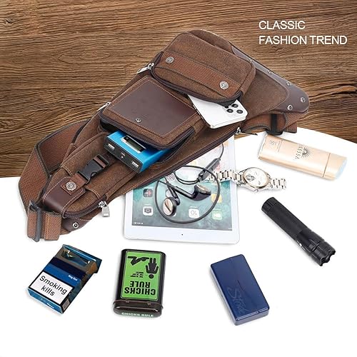 Miniatura 5 de Leathario Bolso bandolera de cuero para hombre, bolso de pecho de un hombro, bolso cruzado mochila para hombre, Einheitsgröße, Bolsos de hombro