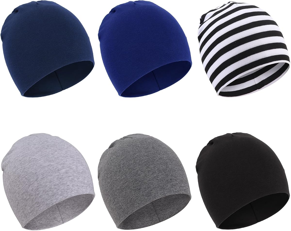 DRESHOW BQUBO Paquete de 6 gorros de bebé para niños y niñas, gorro de bebé unisex, gorro de punto suave, gorro de guardería para recién nacido, niño pequeño