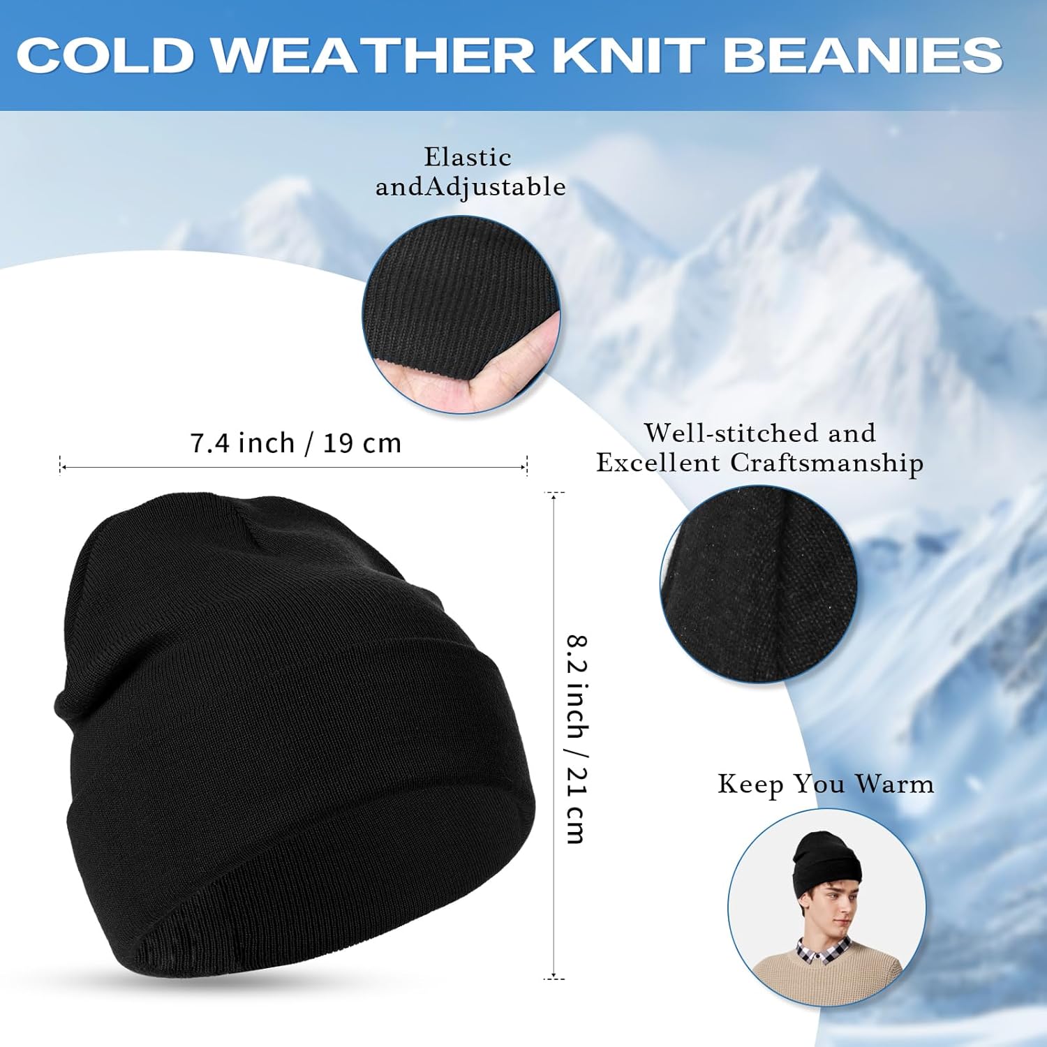Womens Winter Hat Scarf Gloves Set, Thick Beanie Glove Neck Warmer for Women Men, Warm Winter Stretchy Knit Gloves Hat - Image 2