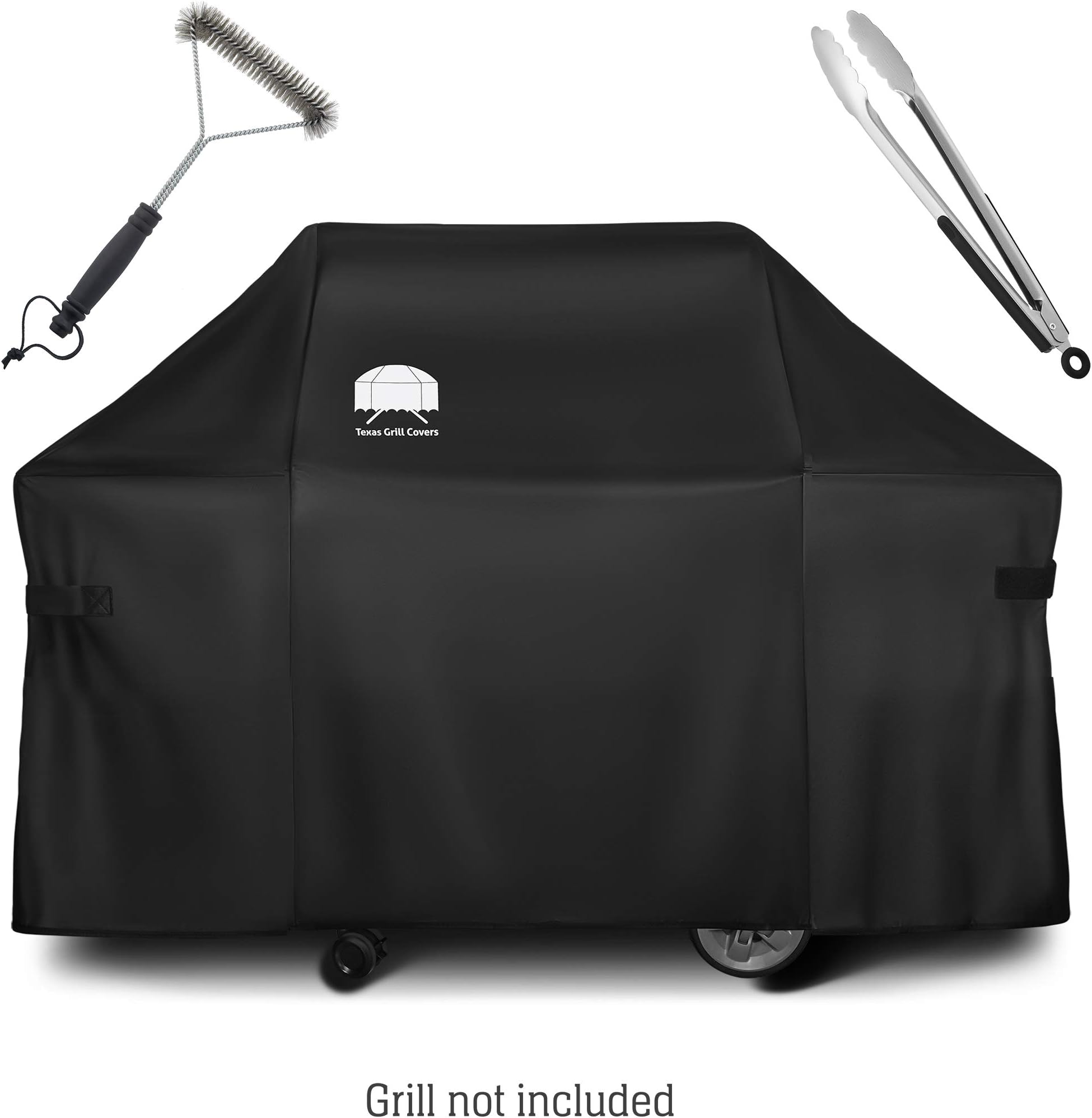 Texas Grill Covers - Grill Cover for Weber Summit 400 Series / 7108 - Heavy Duty/Rip-Proof UV Resistant Fabric - Grill Brush and Barbecue Tongs Included- Black