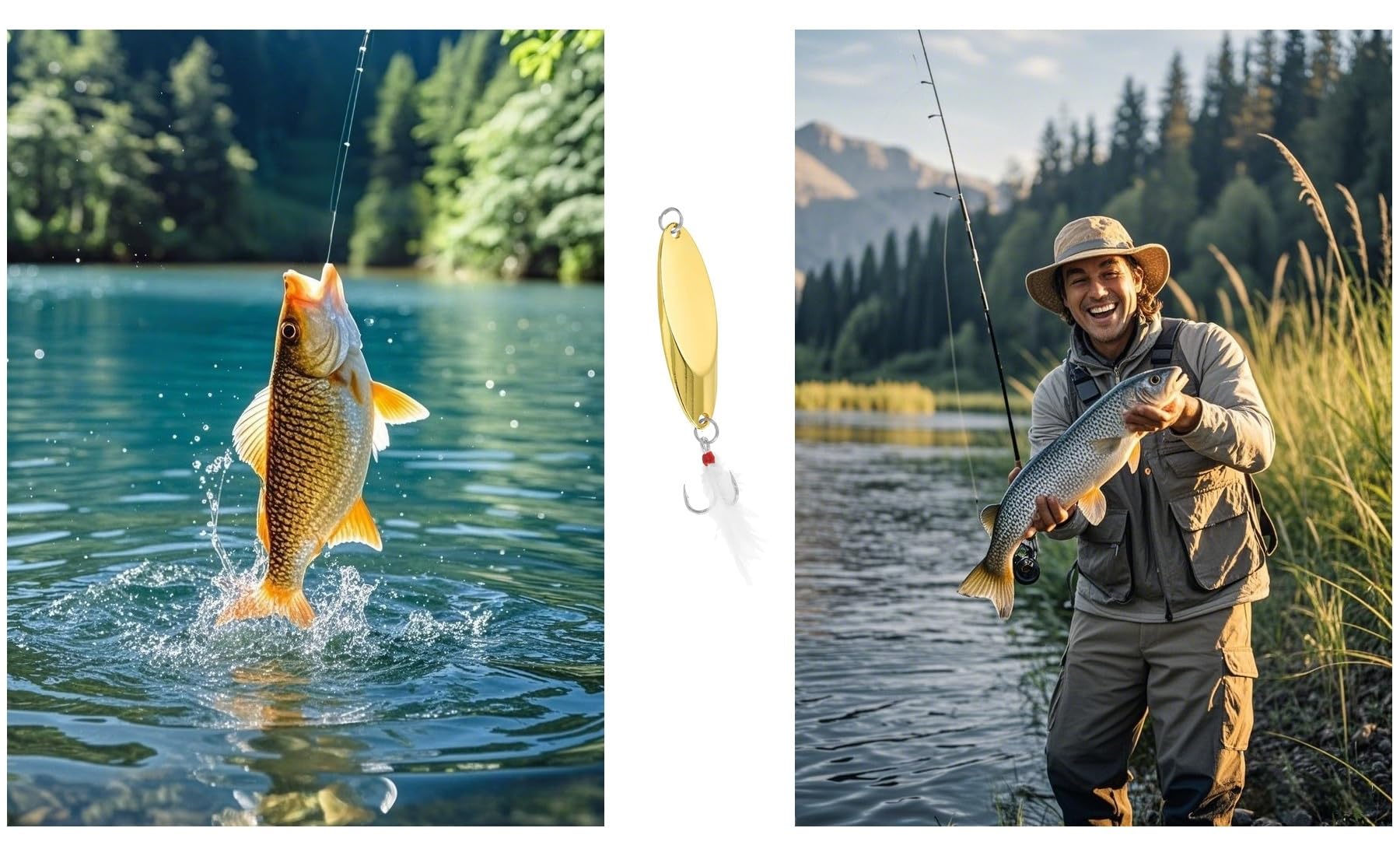 Cucchiai da pesca esche da pesca in metallo duro, esche filanti riflettenti, cucchiaio triplo, ami per acqua dolce e salata, 10 pezzi con scatola