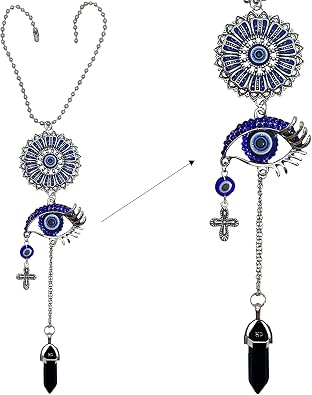 LUCKBOOSTIUM Evil Eye, Cross & Mandala Hanging Ornament - Evil Eye Keychain and Pendant for Divine Protection, Decorative Car Rear View Mirror Accessories, Purse, Walls, Home and Office