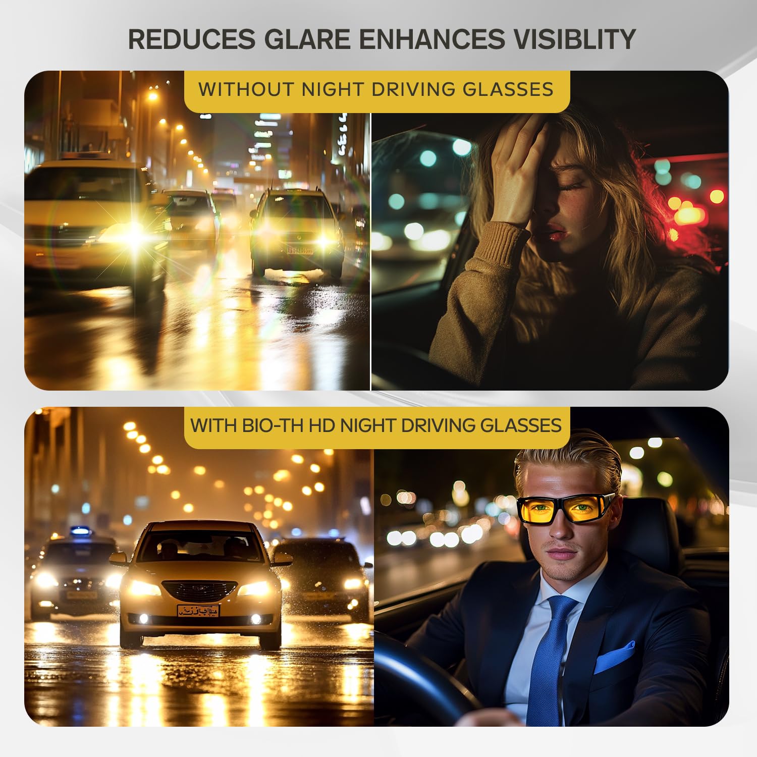 Bio-th CP-US-R3 Nachtfahrbrille für Männer und Frauen, gelbe Tönung für Nachtfahrten bei Regen, Nebel, Fahrrad und Auto