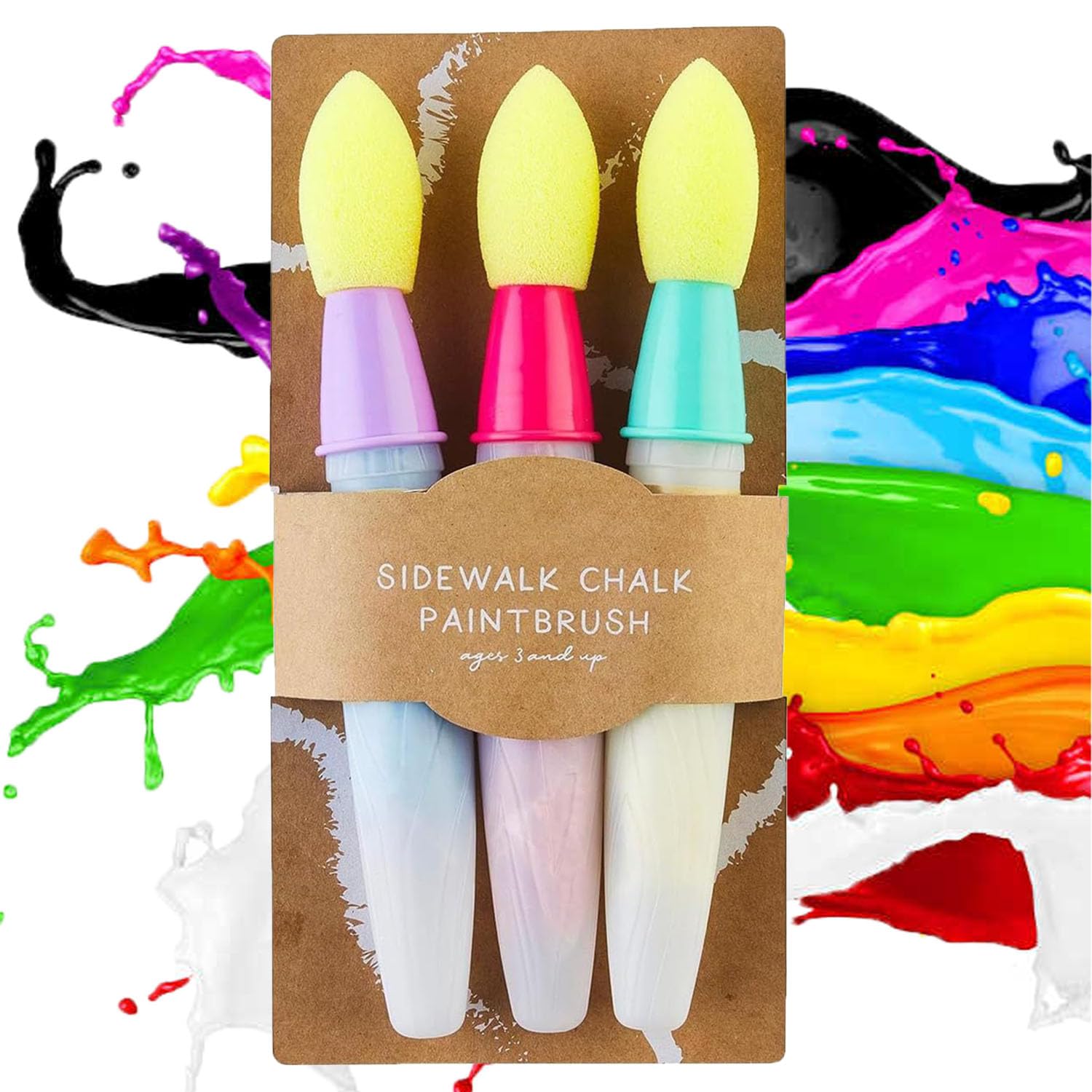 Jtyeby Multicolor Sidewalk Chalk Paint Brush Craft, 3Pcs Giant Pavement Chalks For Children, Washable Paintbrush Bulk, Add Water To The Brush And Use Washable, Perfect For Street Art (Multicolor)