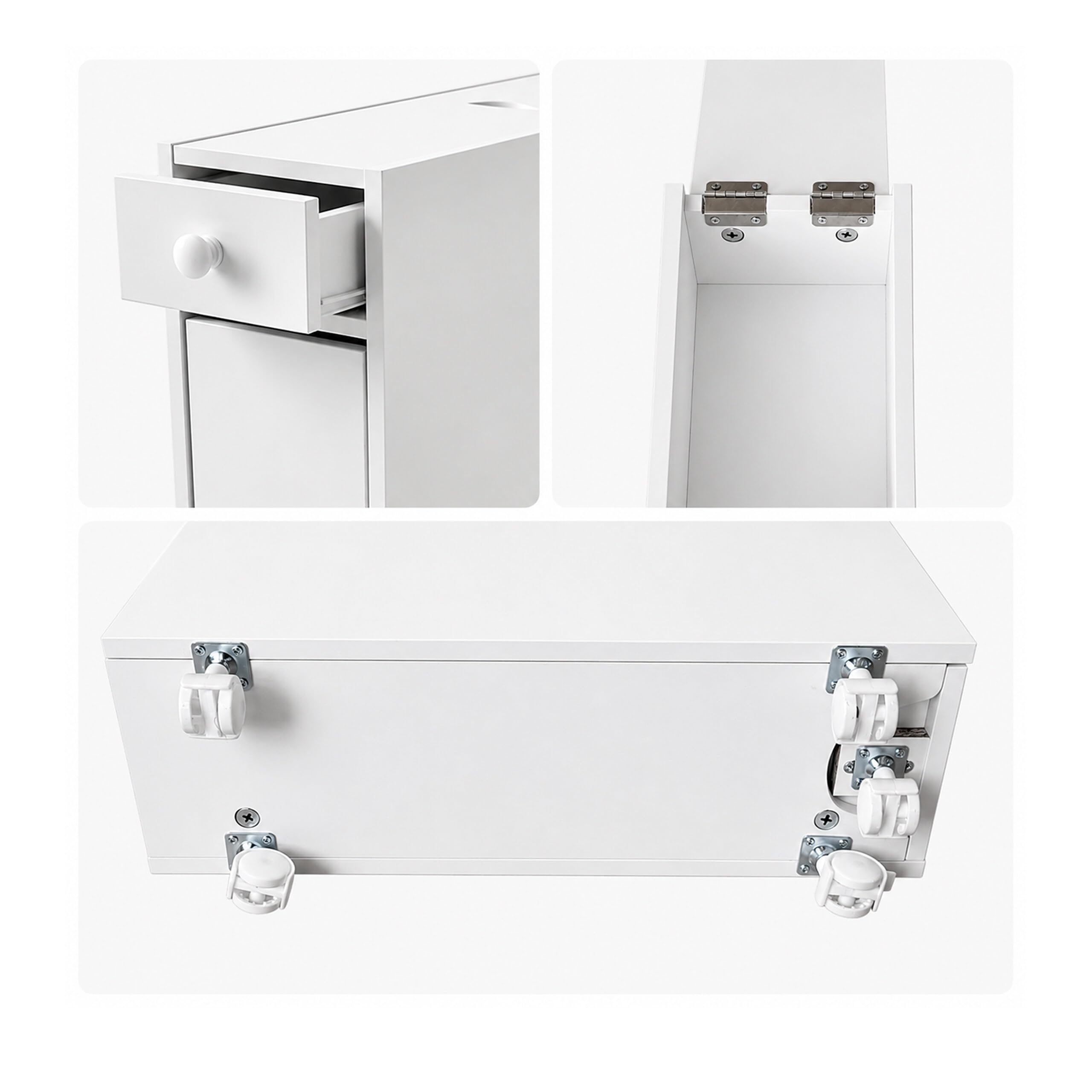 Relaxdays, mobile nicchia rollabile con cassetto e scomparti per bagno e cucina, 62 x 16 x 48 cm, truciolare bianco
