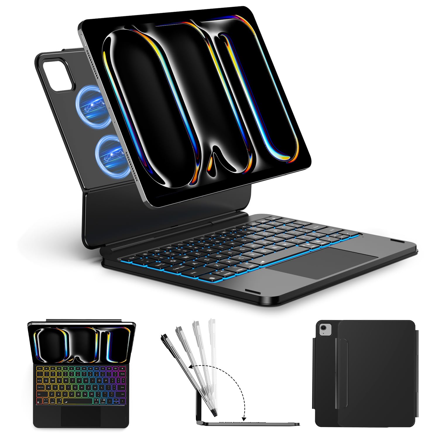ORDA Keyboard Case with iPad attached, showing the magnetic connection
