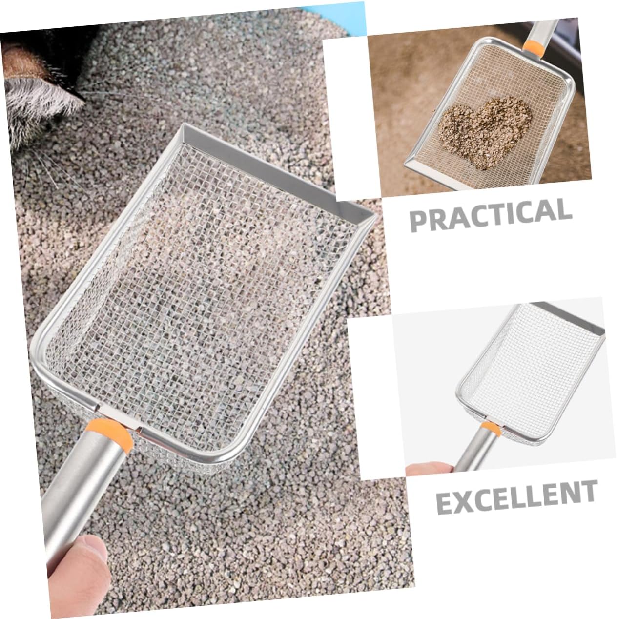 Levemolo Stainless Steel Cat Litter Scoop Easy Filter Reusable Cat Box Tool Pet Scooper for Litter Box