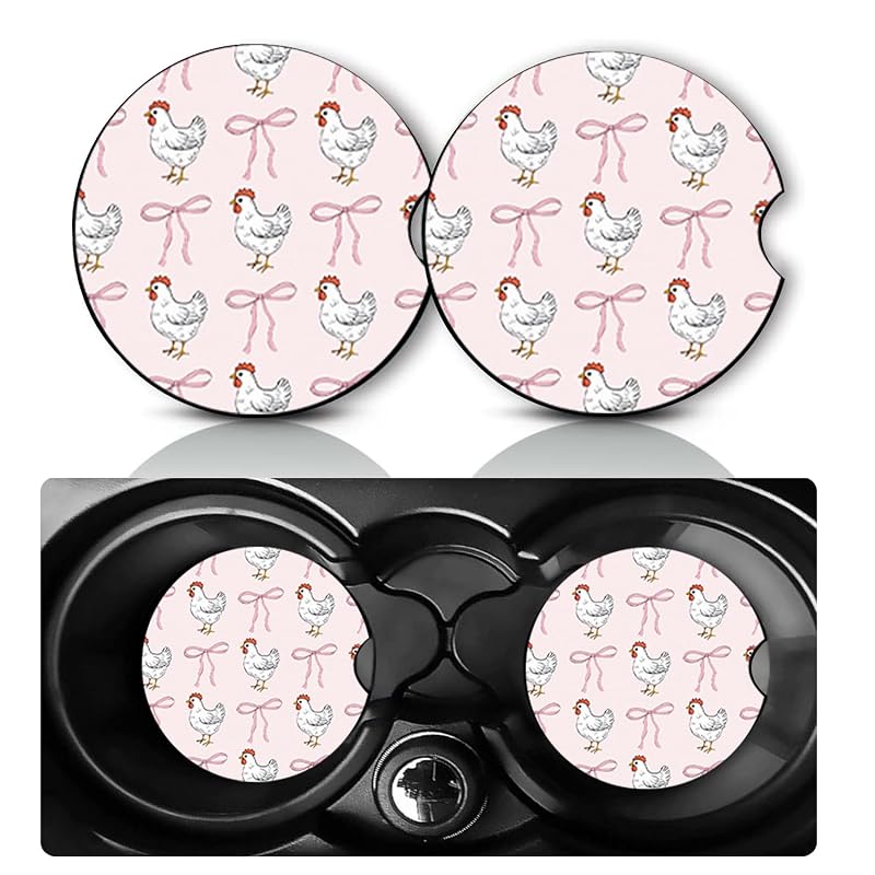Kit com 2 Porta-Copos para Carro Coquette Chicken em Neoprene, Redondos, 6,99 cm
