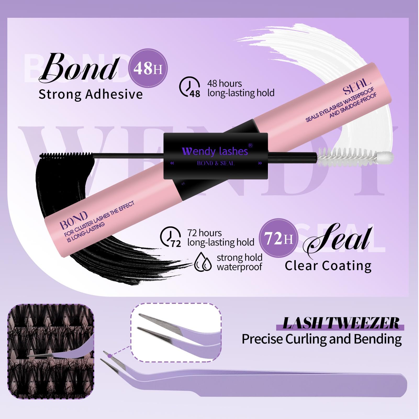 Wendy Lashes Kit Extensiones de Pestañas, 20D+30D Pestañas Pelo a Pelo Efecto 3D Mix12-18mm Pestañas Postizas Individuales Kit con unión y sellado de pestañas y pinzas