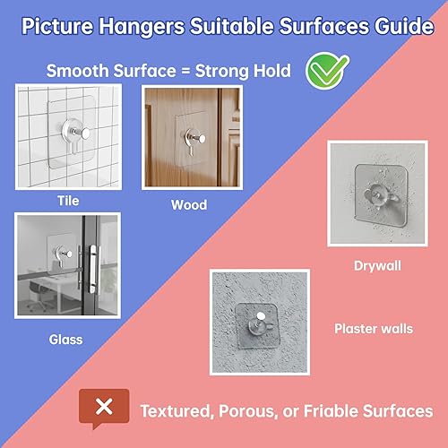 Miniatura 5 de Picture Hangers Without Nails, Nail Free Wall Hangers,20 Counts Adhesive Wall Hooks for Hanging with Waterproof and Oilproof,13 lbs Load Max