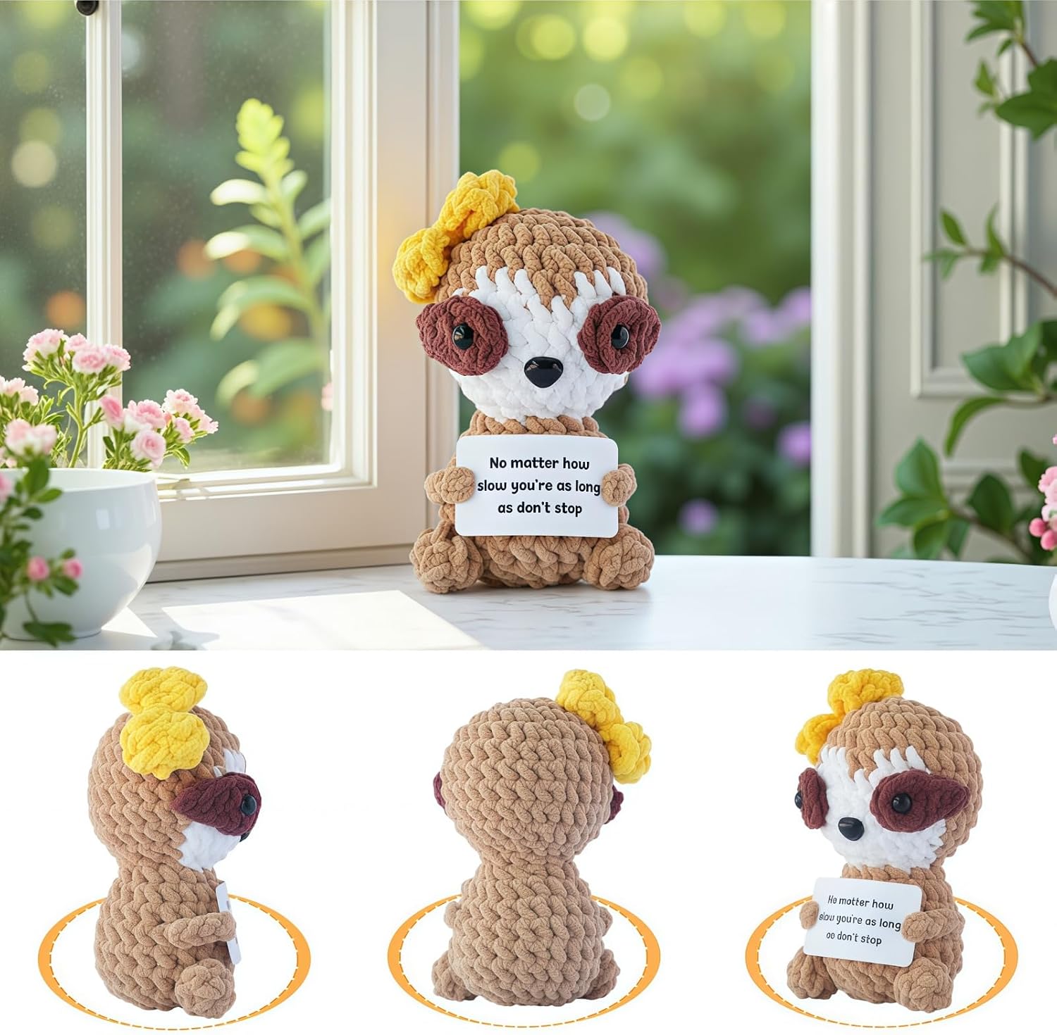 Positive Crochet Sloth - Handmade Emotional Support Plush, Unique Graduation Gift for Him Her, Cheer Up Gifts for Birthday Mothers Day Christmas