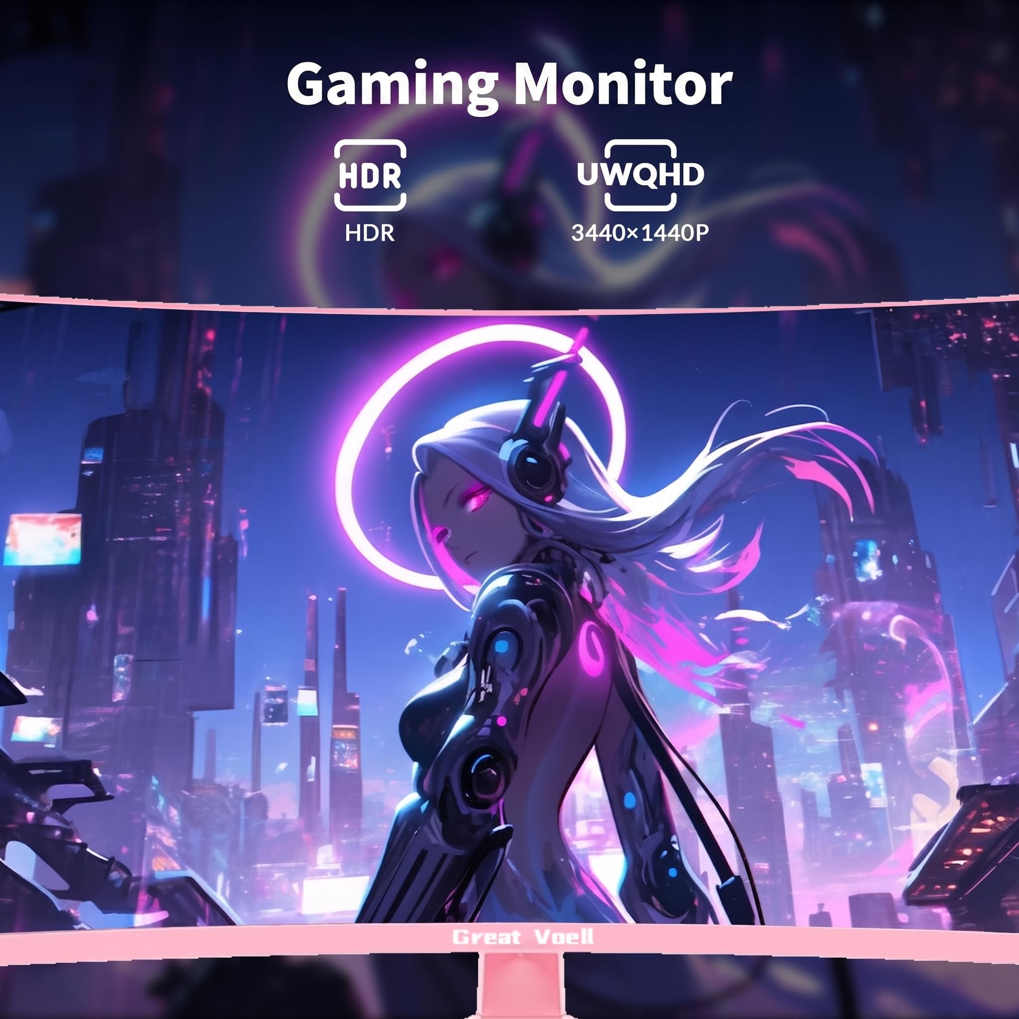 Great VÖLL 34-Zoll Kurviger Gamingmonitor Rosa - UWQHD 165Hz FreeSync - Dettaglio