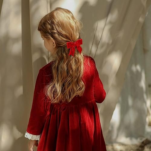 Miniatura 10 de Cinta de terciopelo rojo con lazo para el cabello clip de San Valentín hecho a mano bonito pasador de cocodrilo accesorio para el cabello pequeño