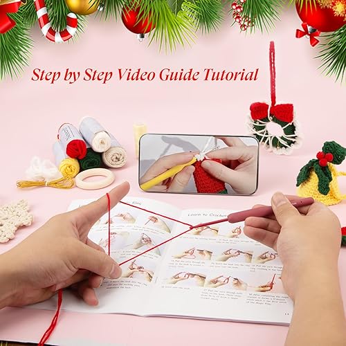 Miniatura 5 de Noocro Kit completo de ganchillo para manualidades, adorno de Navidad, corona, campana, copo de nieve para principiantes con hilo premium,