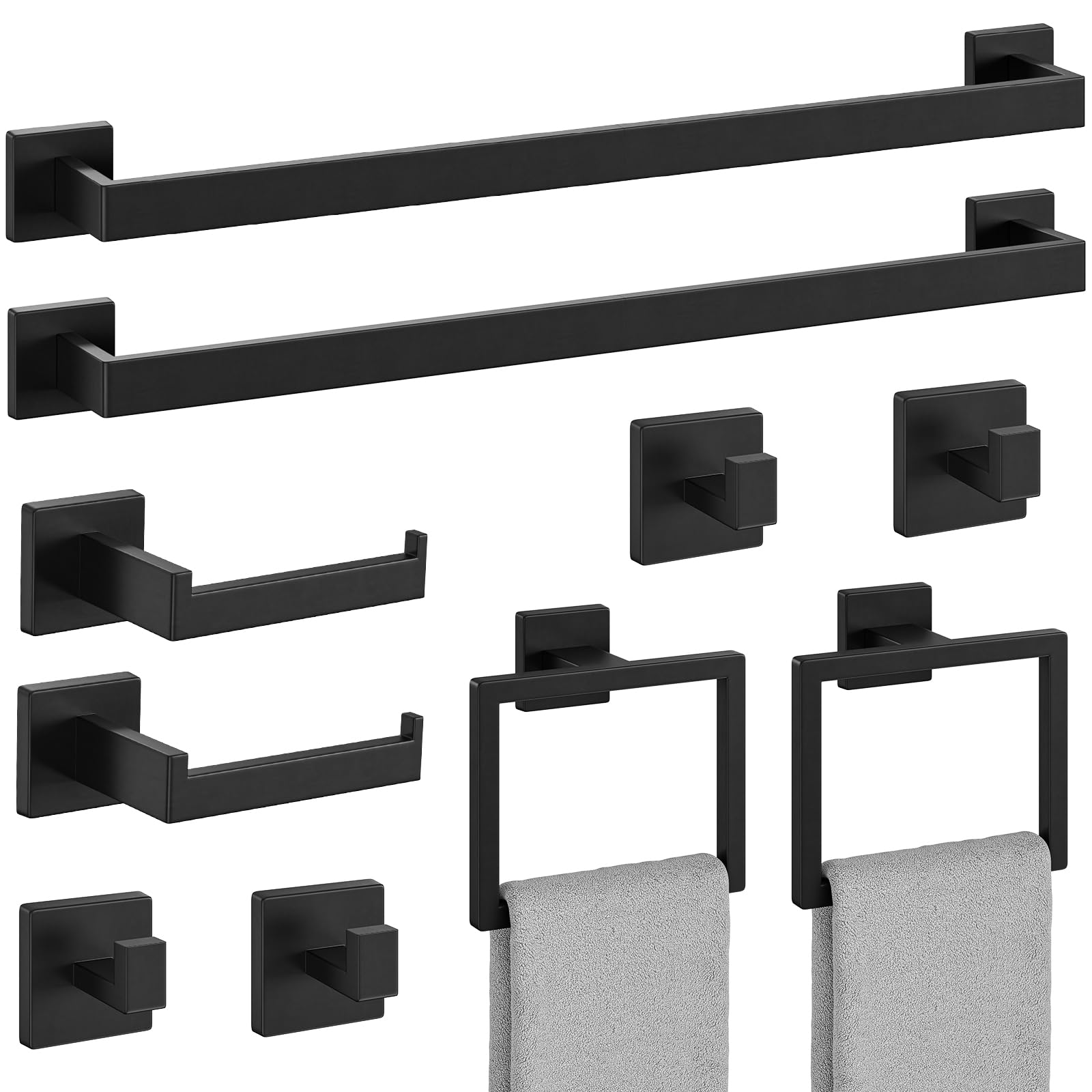 Photo 1 of Bubxo 10-Pieces Matte Black Bathroom Accessories Set, 24 Inch Bathroom Hardware Set, SUS304 Stainless Steel Bath Towel Bar Set, Towel Racks for Bathroom Wall Mounted