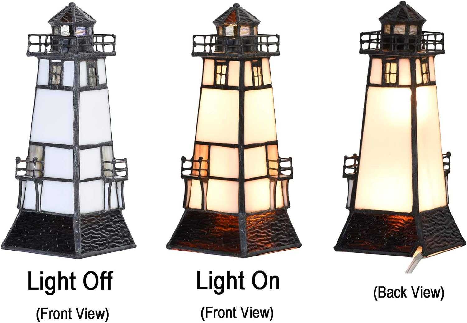 One-Day Sale: Up to 70% Off Bieye L10727 Lighthouse Tiffany Style Stained Glass Table Lamp Night Light with Lookout Platform, 2-Lights, 8.5-inch Tall