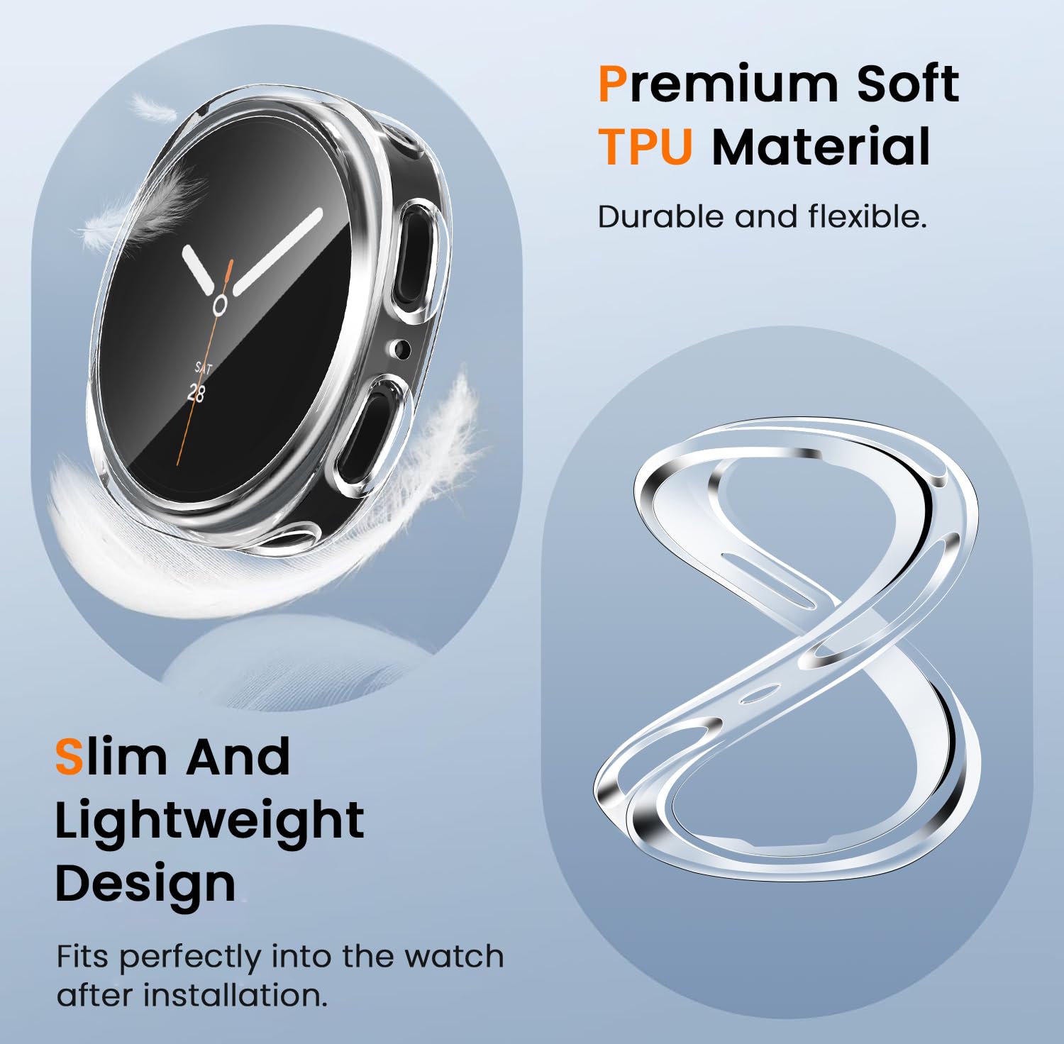 iVoler 3 szt. przezroczyste etui z osłoną ekranu do Samsung Galaxy Watch 8 40 mm, pełne zakrycie, ochrona przed zarysowaniami, ultra cienkie, miękkie etui TPU, przezroczyste