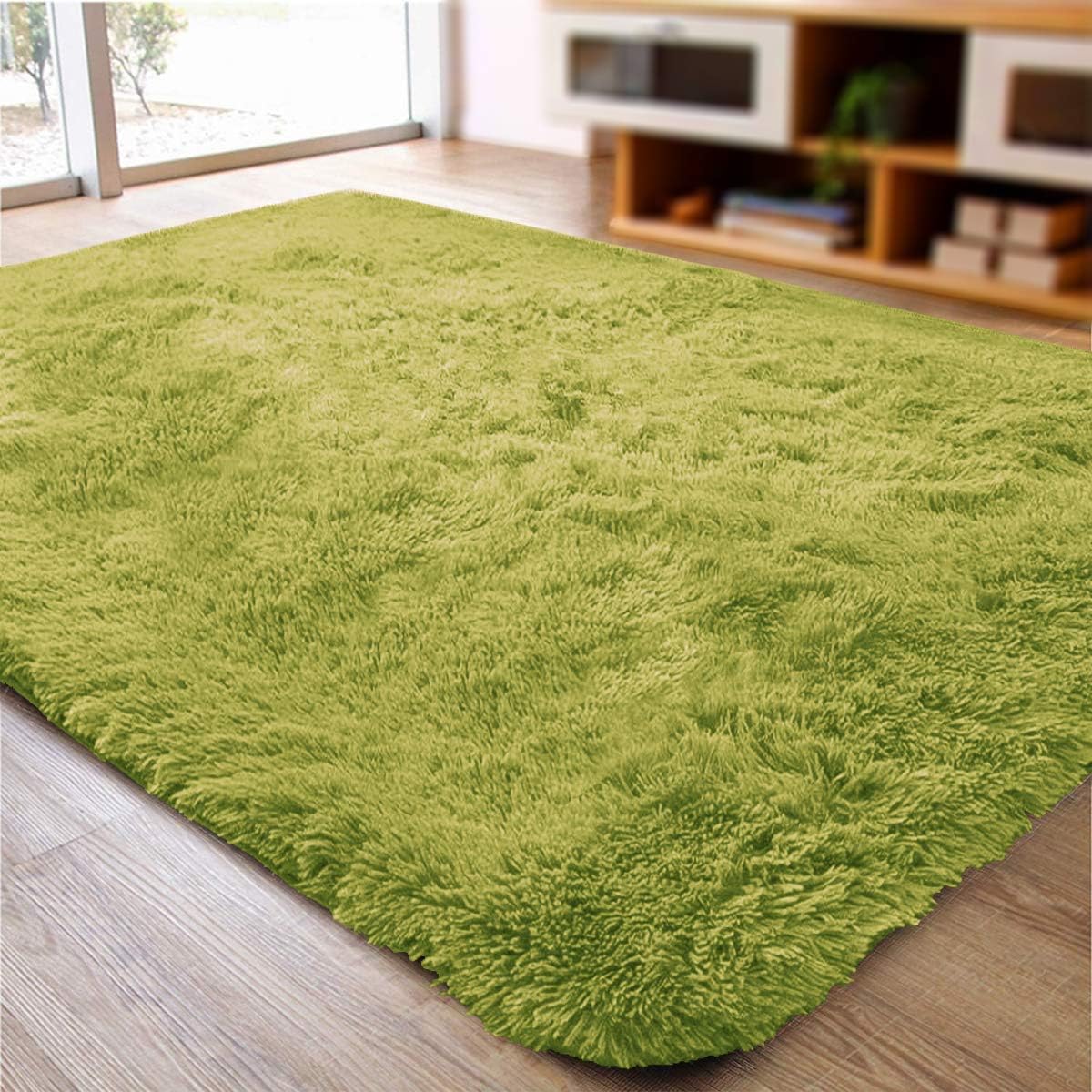 ACTCUT Super Soft Indoor Modern Shag Area Rugs Fluffy Beding Room Shaggy Carpets Dining Living Room Nursery Rug 2.5 x 5 Feet, Green