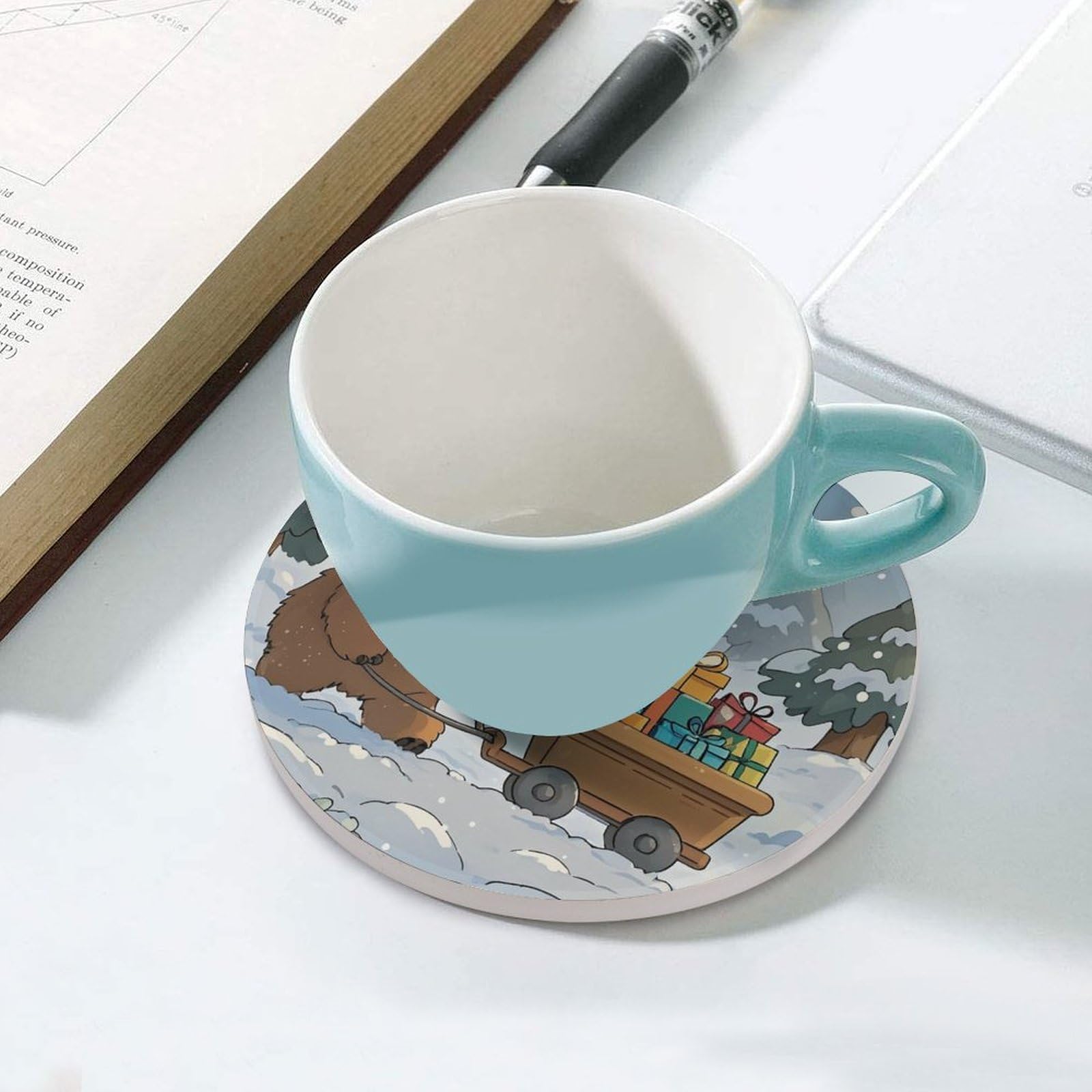 Lot de 6 dessous de verre en céramique avec dos en liège - Dessous de verre antidérapant en pierre absorbant pour types de tasses, table basse