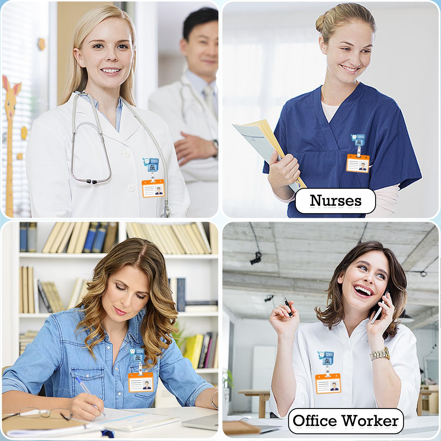 Kołowrotek na identyfikatory dentystyczne chowany ząb higienistka stomatologiczna pielęgniarka uchwyt na identyfikator akcesoria Don't Forget to Floss Funny RN CNA identyfikator klips