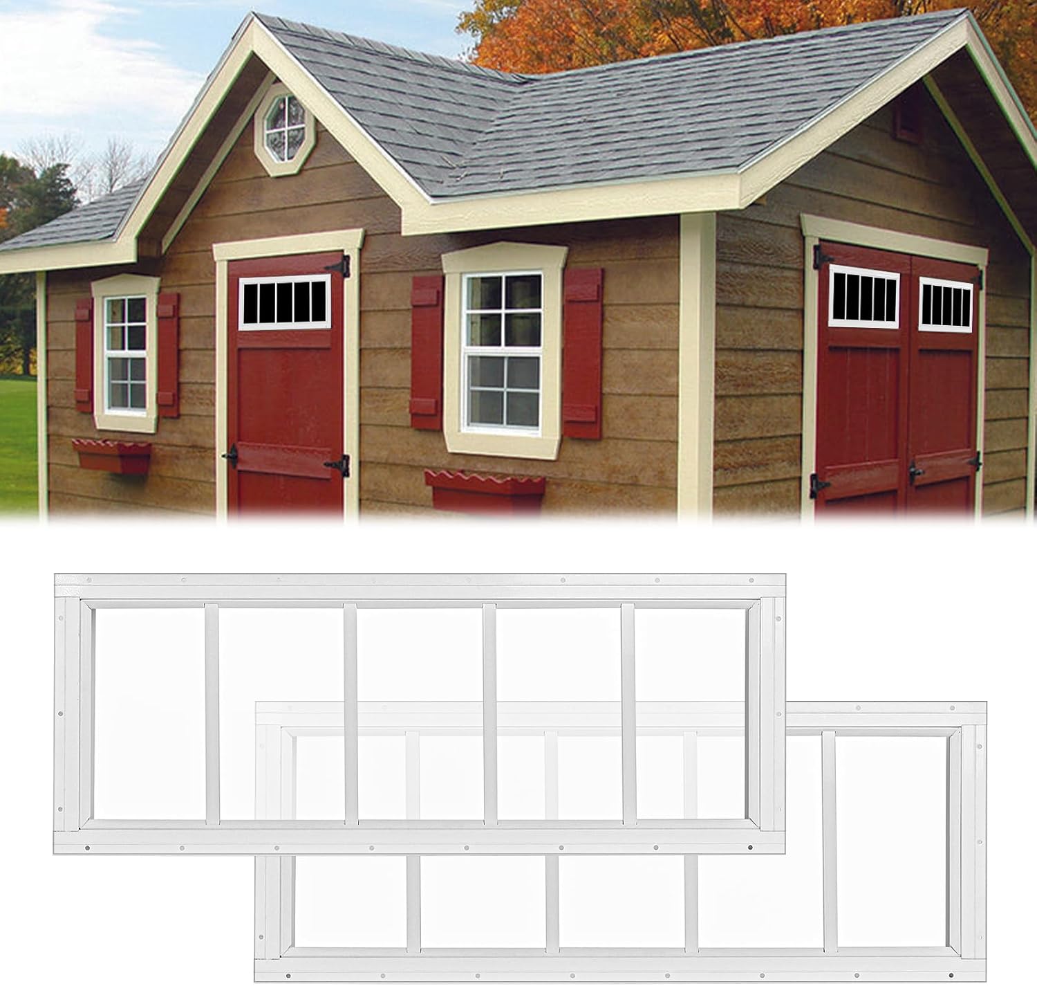 2 Pack Shed Windows 10'' x 29'' White Flush Mount with Tempered Glass for Playhouse Windows, Transom Window for Chicken Coop Windows, Garage and Barns (No Screen)