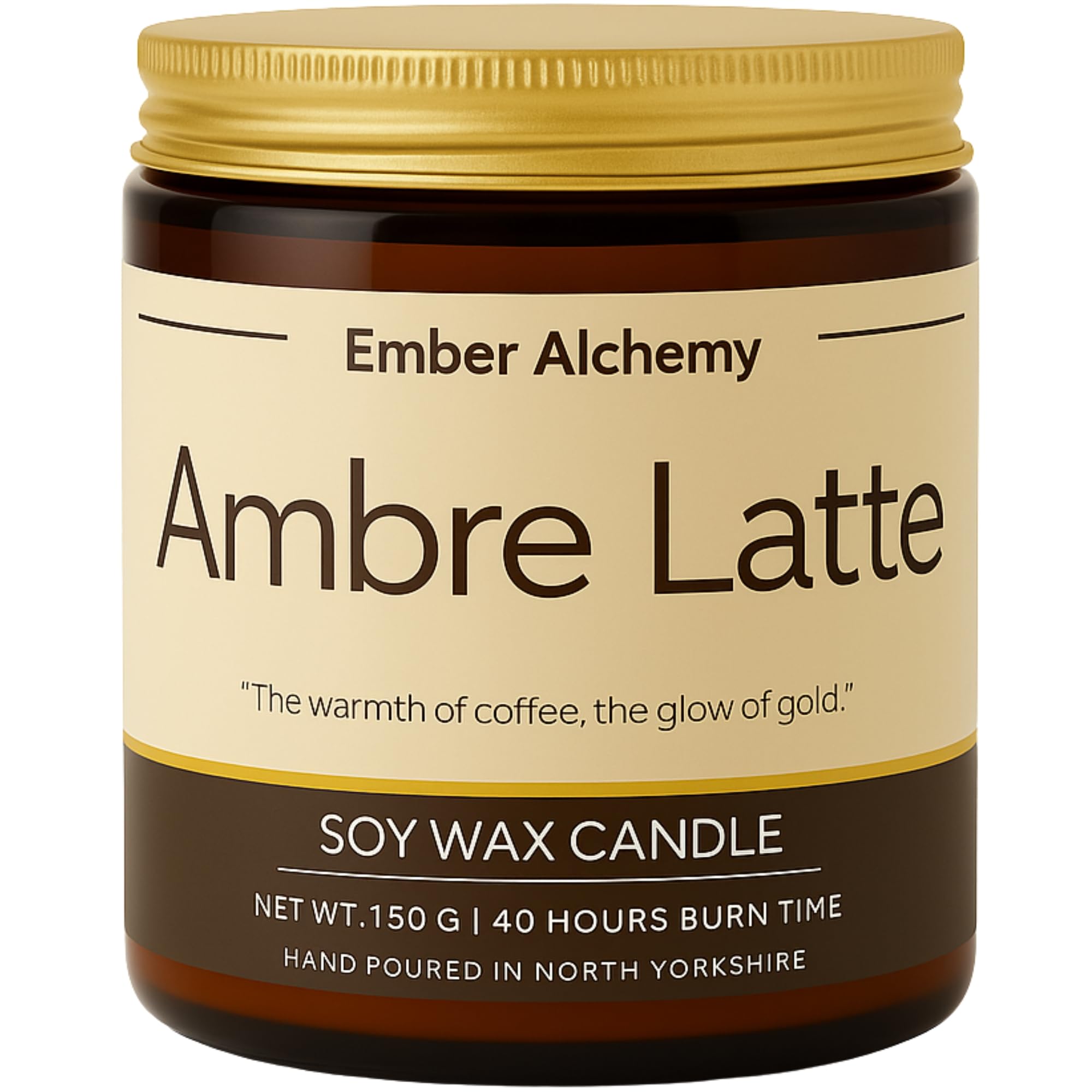 Ambre Latte Scented Candle | Ember Alchemy | Warm Amber, Vanilla & Coffee Notes | Luxury Soy Wax Candle, Handmade, Vegan, Long Burning, Relaxing Gift, 150g