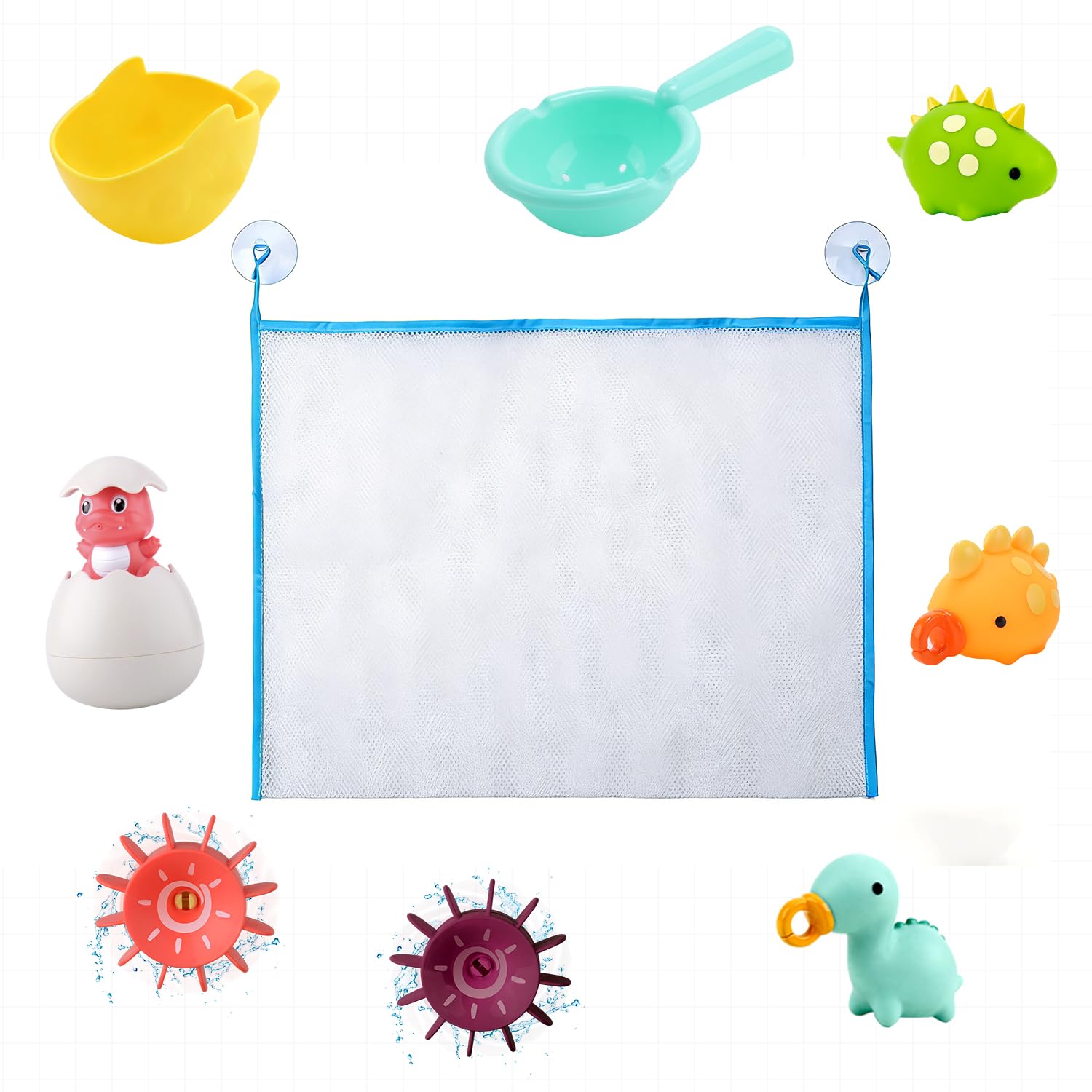 Set di giocattoli da bagno CUTE STONE nuvole doccia con gioco di pesca, tartaruga, un uovo di dinosauro e un cucchiaio ed è perfetto per giochi d'acqua creativi nei bambini.
