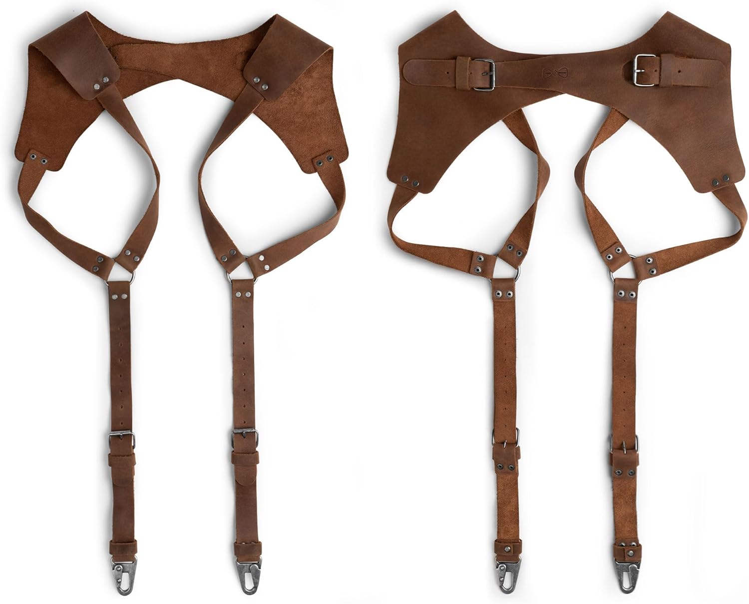 Hide & Groom, Suspenders with Adjustable Size Straps for Men, Wedding Harness, Steampunk, Full Grain Leather, Handmade